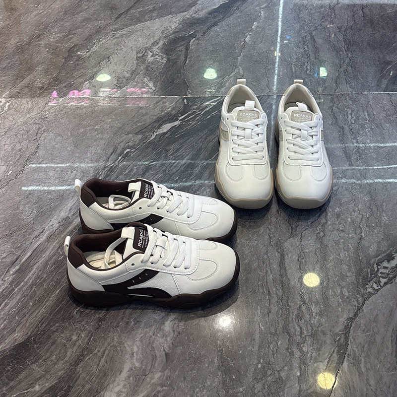 复古真皮厚底休闲德训鞋女2025秋新款秀气拼色显脚小运动阿甘鞋潮