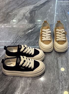 通勤好穿~真皮厚底饼干鞋女2025秋新款韩版增高百搭系带休闲板鞋