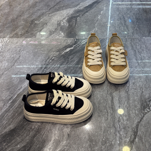 通勤好穿~真皮厚底饼干鞋女2025秋新款韩版增高百搭系带休闲板鞋