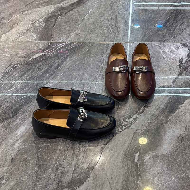 法式~真皮圆头平底乐福鞋女2026春季新款懒人一脚蹬马街扣小皮鞋,女鞋,乐福鞋（豆豆鞋）,淘宝优惠券,粉丝福利购,淘宝优惠卷