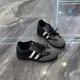 双色带显脚小软底阿甘鞋 女2025冬新款 潮 真皮内增高加绒德训鞋 韩版