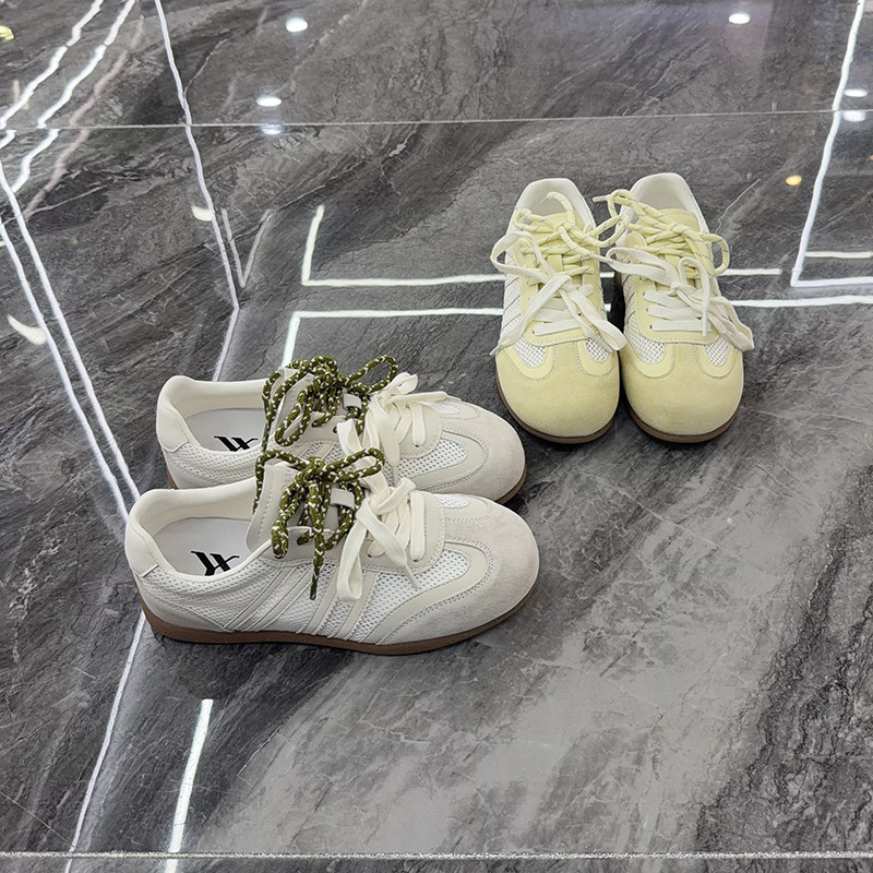 时髦~真皮网面双色带德训鞋女2026春夏款超软显脚小运动慢跑鞋潮