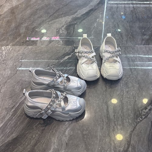 银色玛丽珍浅口厚底时尚休闲鞋