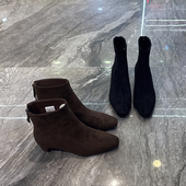 时髦尖头 绒面粗跟瘦瘦靴女2025秋冬后拉链裸靴气质百搭切尔西靴