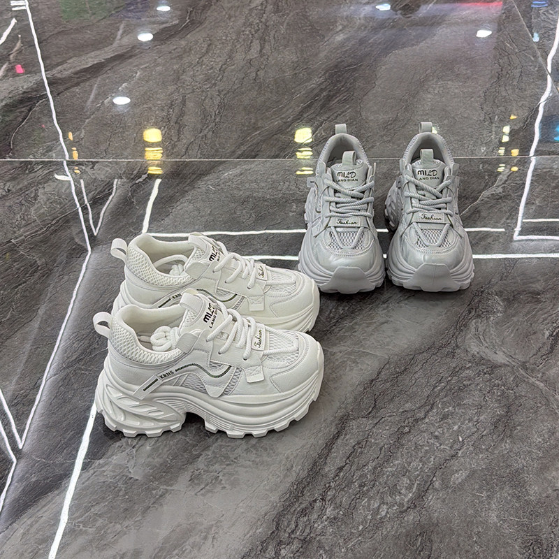 小个子7cm~真皮厚底网面老爹鞋女2026春夏新款超轻舒适休闲运动