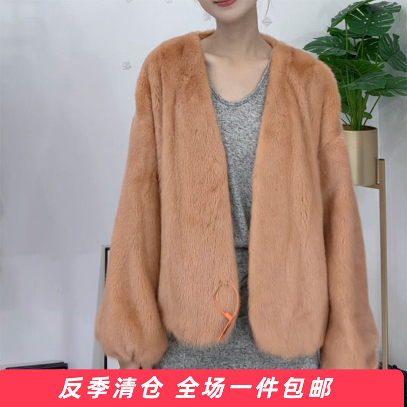 水貂皮大衣女进口整貂皮草时尚V领短款母貂毛2025冬季新款裘皮
