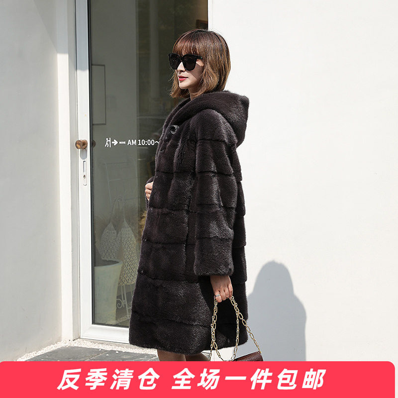 水貂皮大衣女中长款母貂块貂皮外套海宁皮草2025冬季新横排带帽TT