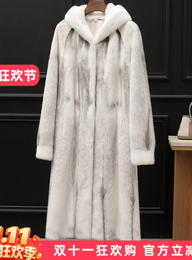 水貂皮大衣女进口整貂皮草连带帽十字貂2025冬季新款海宁裘皮中长