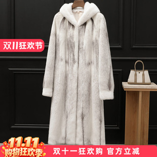 水貂皮大衣女进口整貂皮草连带帽十字貂2025冬季新款海宁裘皮中长
