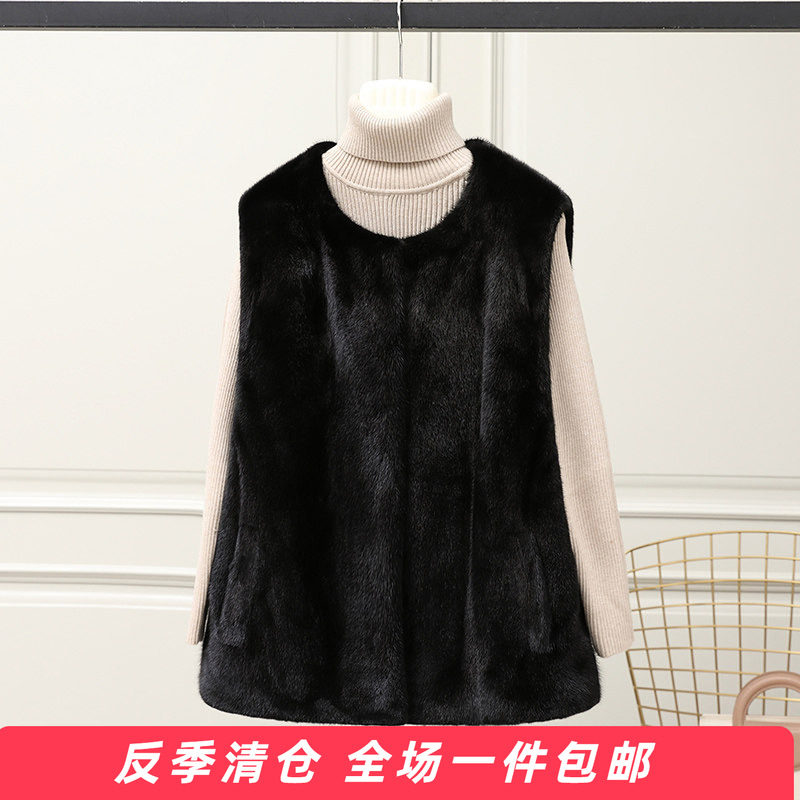水貂皮大衣女整貂马甲皮毛一体貂毛2025秋冬无袖短款背心时尚圆领