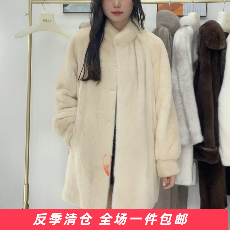 水貂皮大衣女整貂皮草外套中长款小母貂貂毛2025冬季新款简约立领