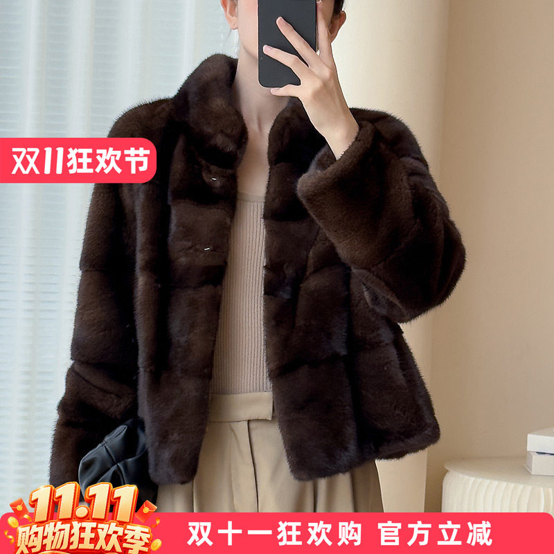 水貂皮大衣女短款立领横排2026新款海宁整貂毛皮草裘皮外套