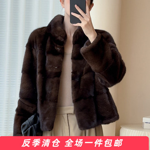 水貂皮大衣女短款立领横排2025新款海宁整貂毛皮草裘皮外套