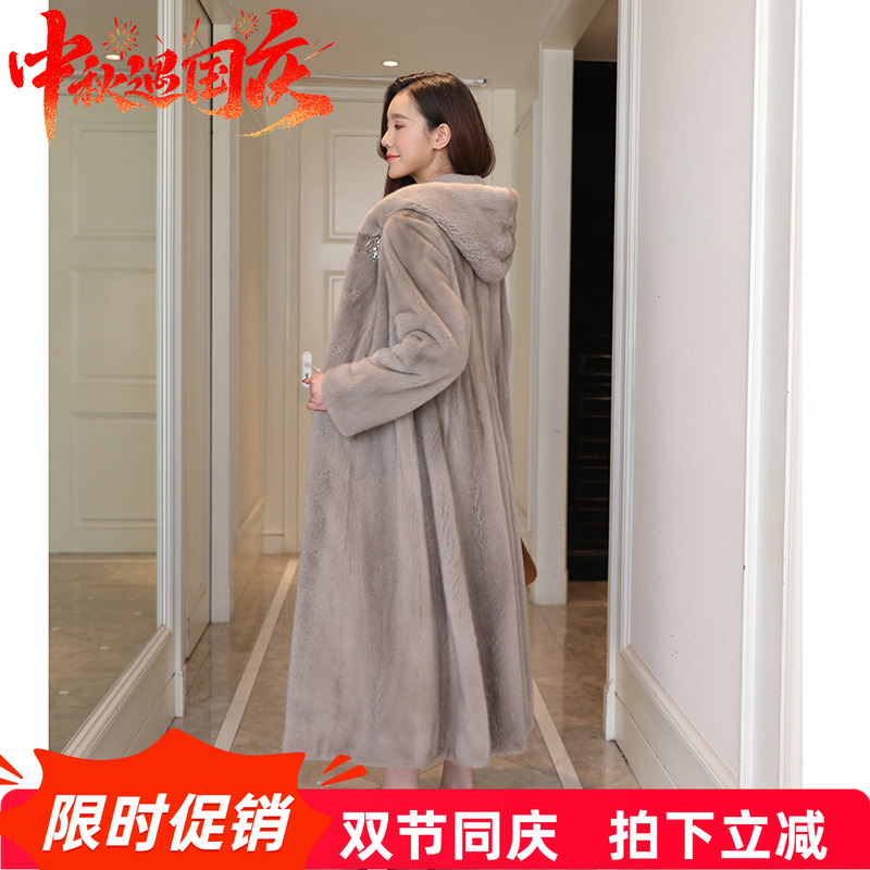 水貂皮大衣女士整貂皮草外套中长款2025冬季新款时尚韩版带连帽