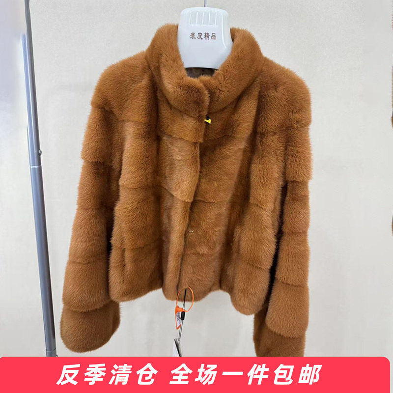 水貂皮大衣女进口整貂皮草外套时尚横排短款真貂毛2025冬季新款