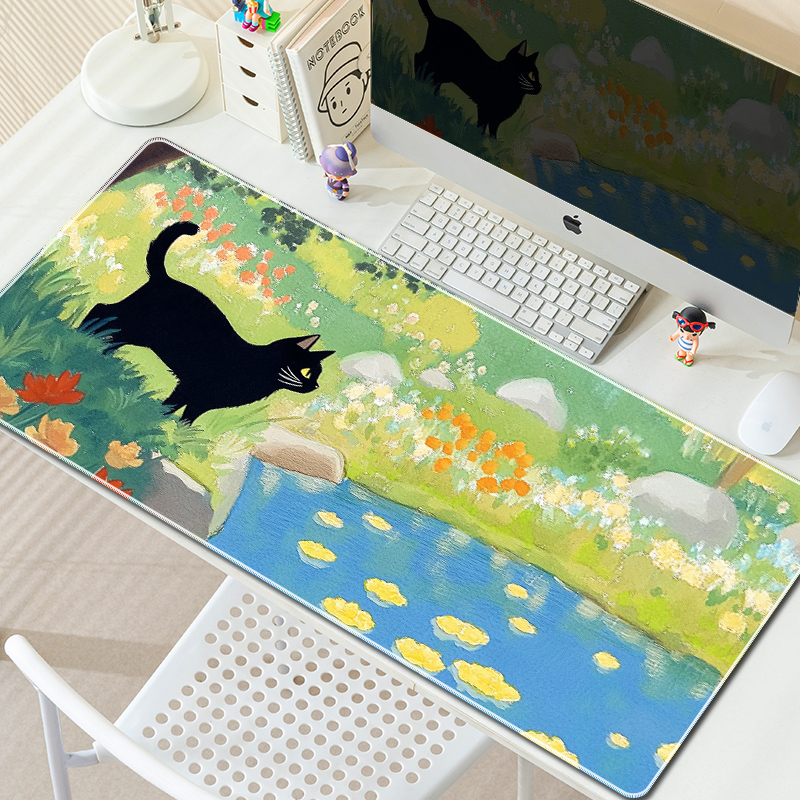 鼠标垫超大号卡通风景男女办公电脑桌垫定制家用宿舍防滑键盘垫子