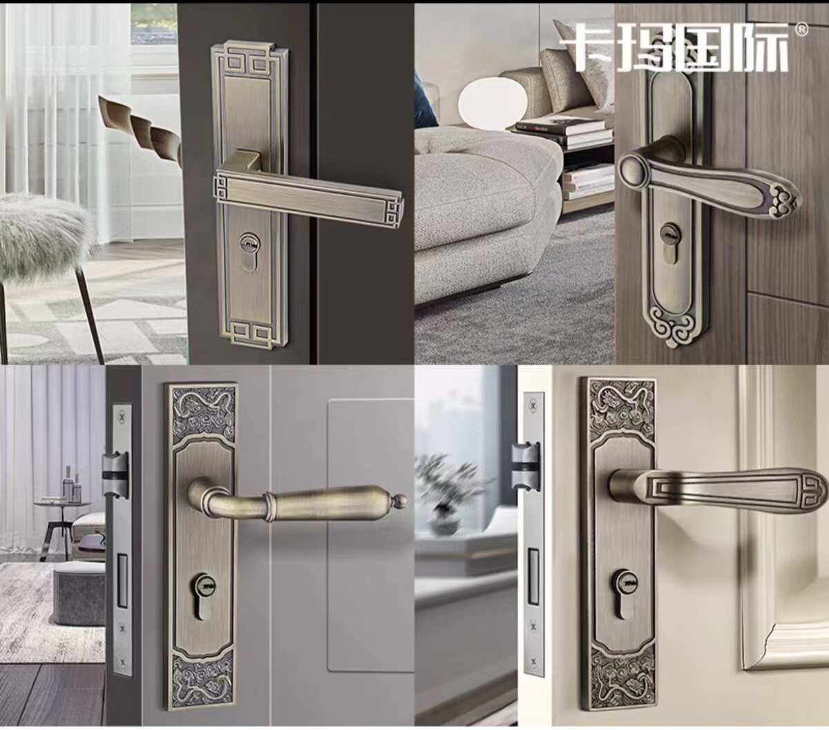 新中式门锁室内卧室房门静音分体木门把手青古铜门锁欧式三件套
