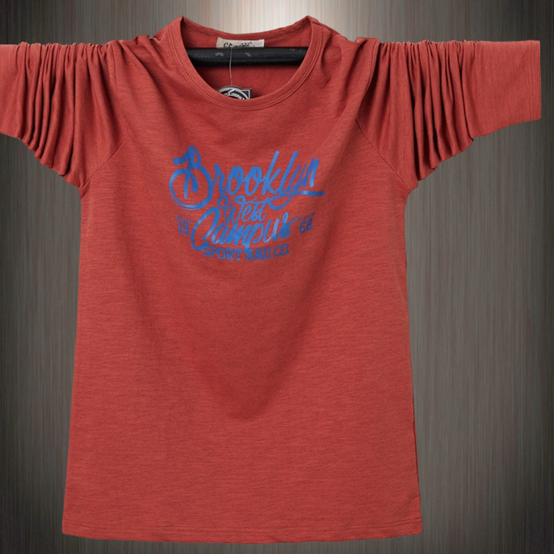 全棉青年宽松印花长袖t恤胖男特大码运动打底衫加肥加大胖子衣服