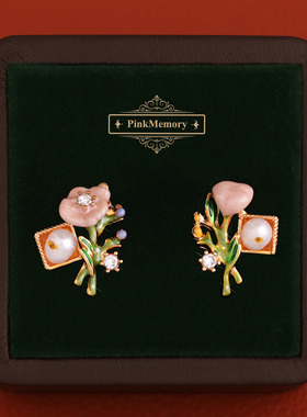 巴黎Pink Memory设计师荆棘花珐琅珍珠耳钉轻奢女款古风配饰耳环