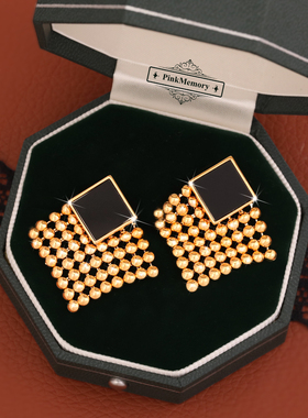 巴黎Pink Memory几何黑色流苏珠串耳钉高级感轻奢女独特领针耳环