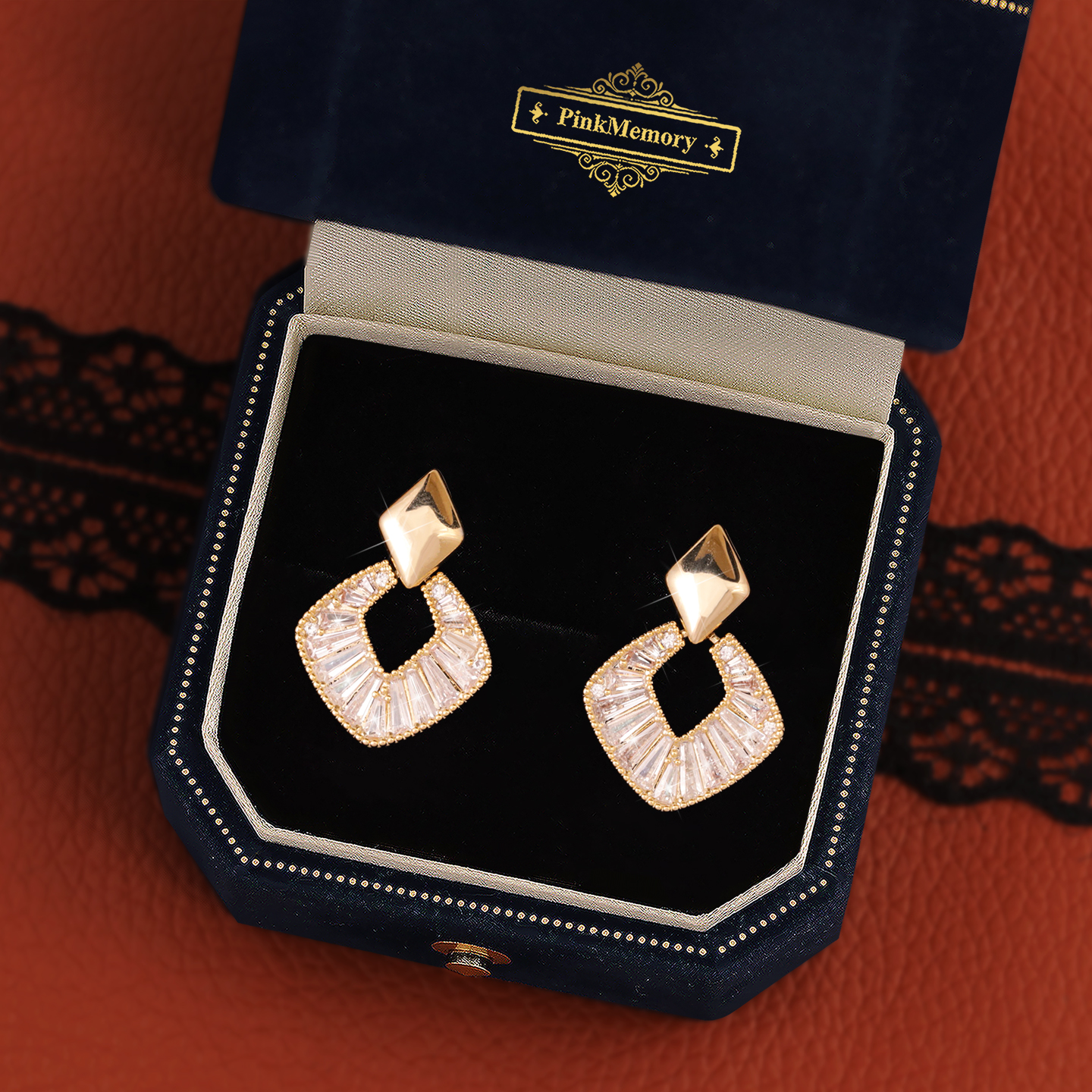 巴黎Pink Memory满钻菱形大气耳钉高级感轻奢女新款爆闪领针耳环