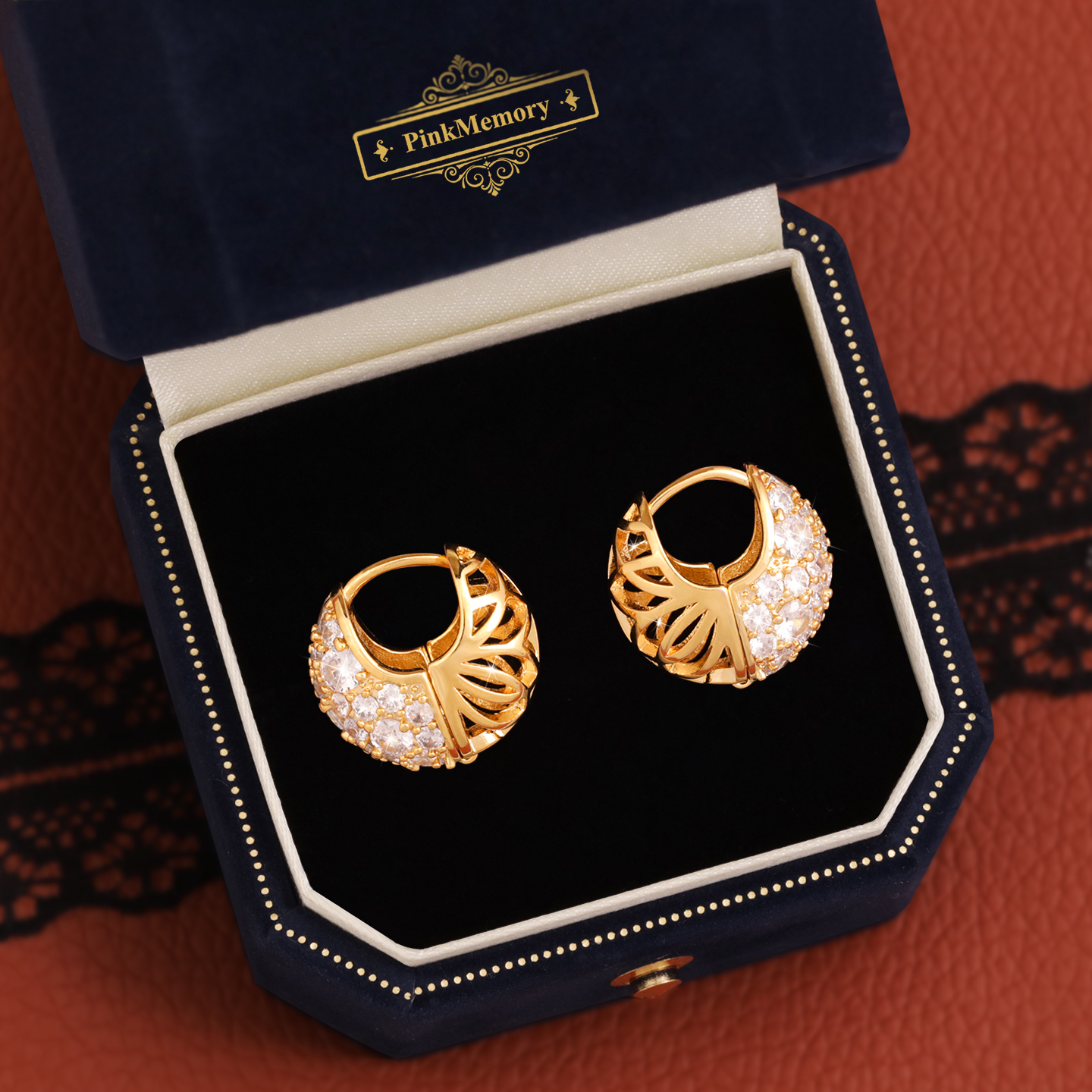 巴黎Pink Memory设计师法式满钻镂空花篮耳钉轻奢女国风配饰耳环