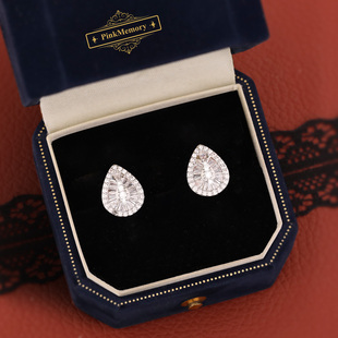 巴黎Pink Memory满钻大水滴耳钉高级感轻奢女款爆闪耳环