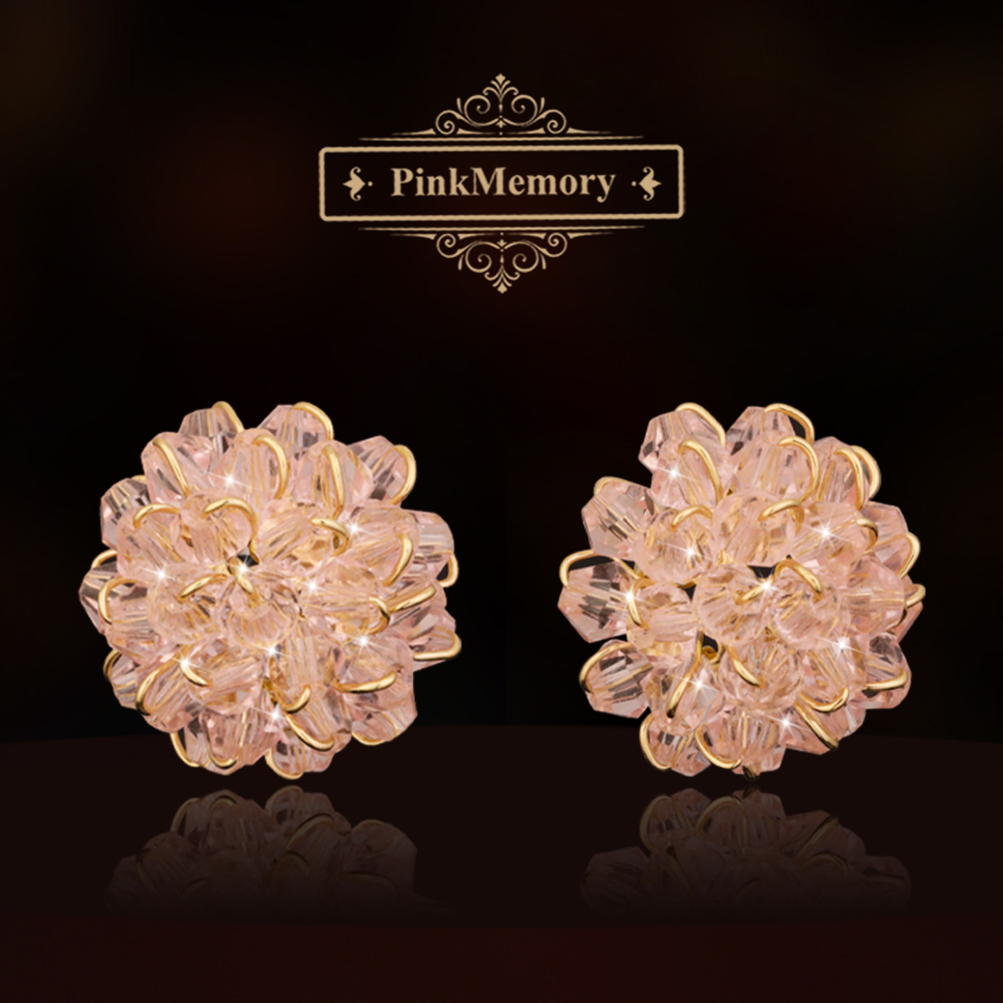 巴黎Pink Memory设计师立体水晶花簇耳钉高级感轻奢女款领针耳环