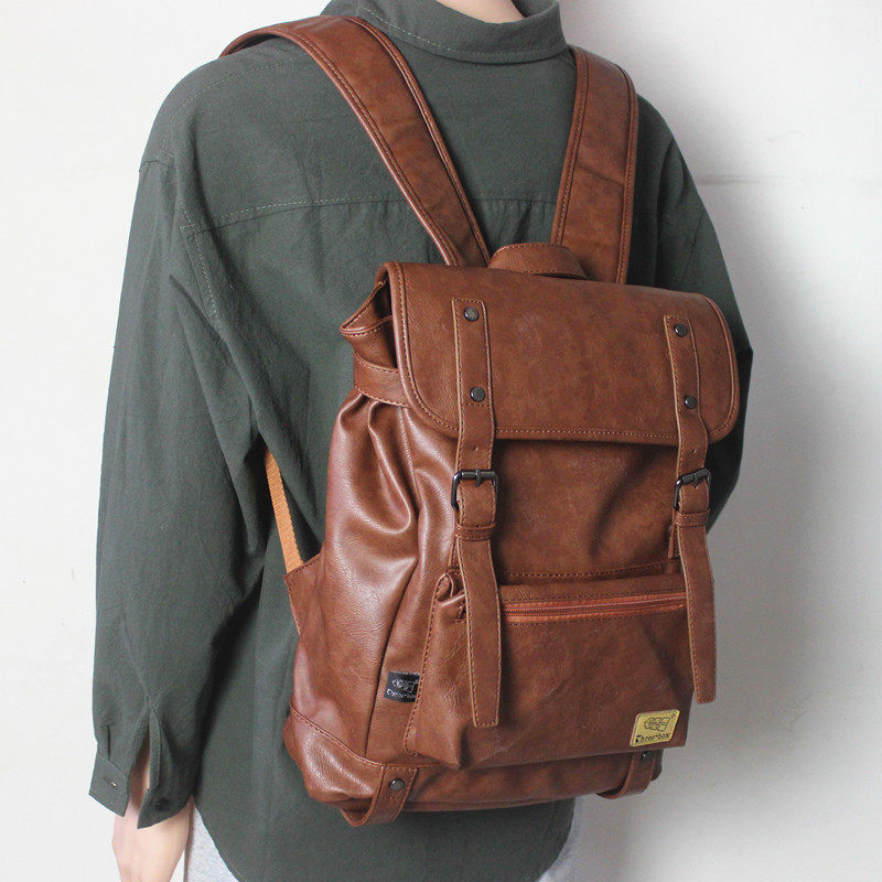 MENS LEATHER BACKPACK FASHION TREND KOREAN VERSION CASUAL SIMPLE COLLEGE STUDENT BACKPACK JUNIOR HIGH SCHOOL HIGH SCHOOL STUDENT SCHOOL BAG