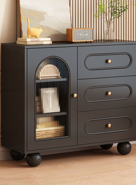 餐边柜客厅复古黑色置物柜茶水柜靠墙一体储物柜简约家用厨房橱柜