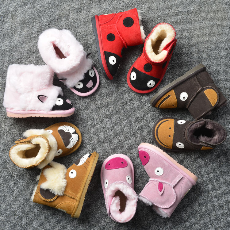 清仓婴童雪地靴卡通真皮羊毛
