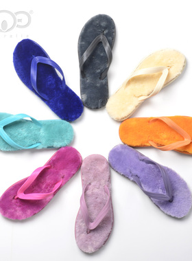 新品GOOG毛茸夹脚拖 海滩系列人字毛拖鞋 女士拖鞋防滑耐磨牛筋底