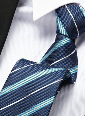 百搭蓝条男拉链领带结婚新郎正装商务蓝色韩版懒人免打条纹领带