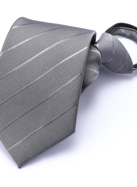 免打领带男黑色正装商务拉链式灰色易拉得懒人西装潮浅灰暗纹