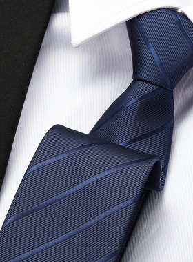 蓝色暗条男拉链领带结婚新郎正装商务蓝色韩版懒人免打条纹领带