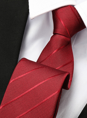 酒红斜纹男女拉链领带结婚新郎红色正装商务韩版懒人免打条纹领带
