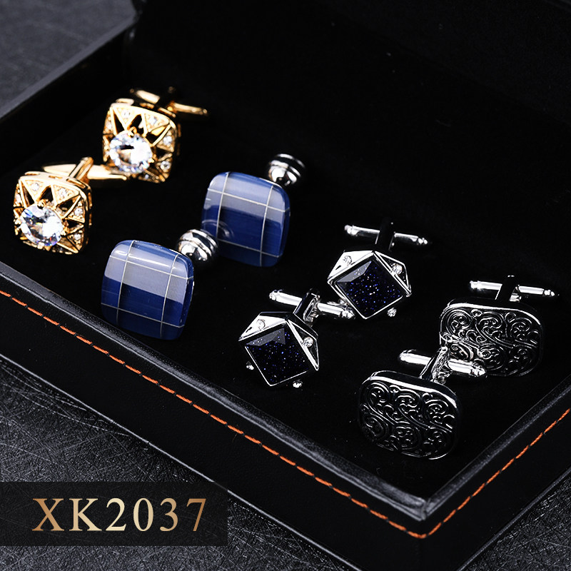 袖扣礼盒四件套XK2037金色银色领带夹袖钉法式衬衫配饰袖口扣