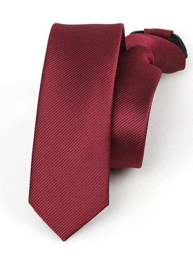 新酒红细纹商务正装领带红色拉链式条纹新郎结婚窄懒人免打