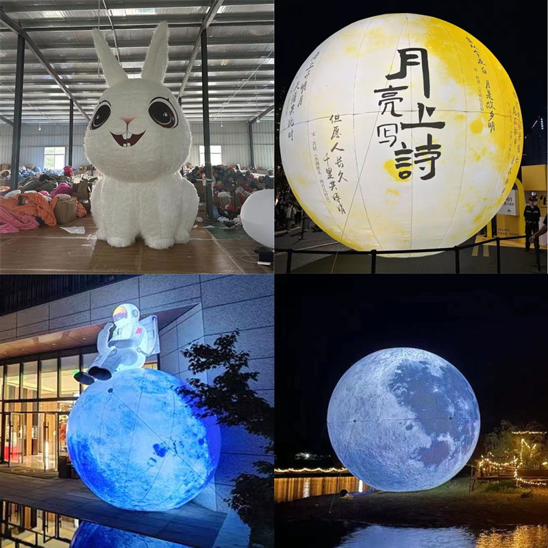 定制大型户外充气中秋月球发光pvc毛绒月兔网红卡通人偶美陈气模