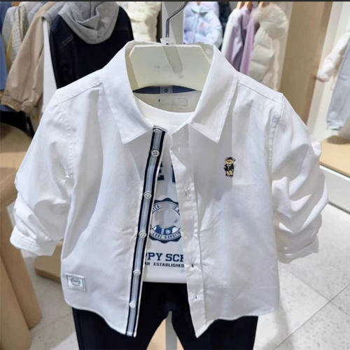 25秋季新款小熊童装男童白色衬衫