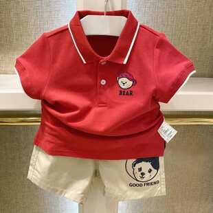 男童短袖翻领T恤婴童夏装男宝宝半袖儿童上衣红色洋气POLO衫