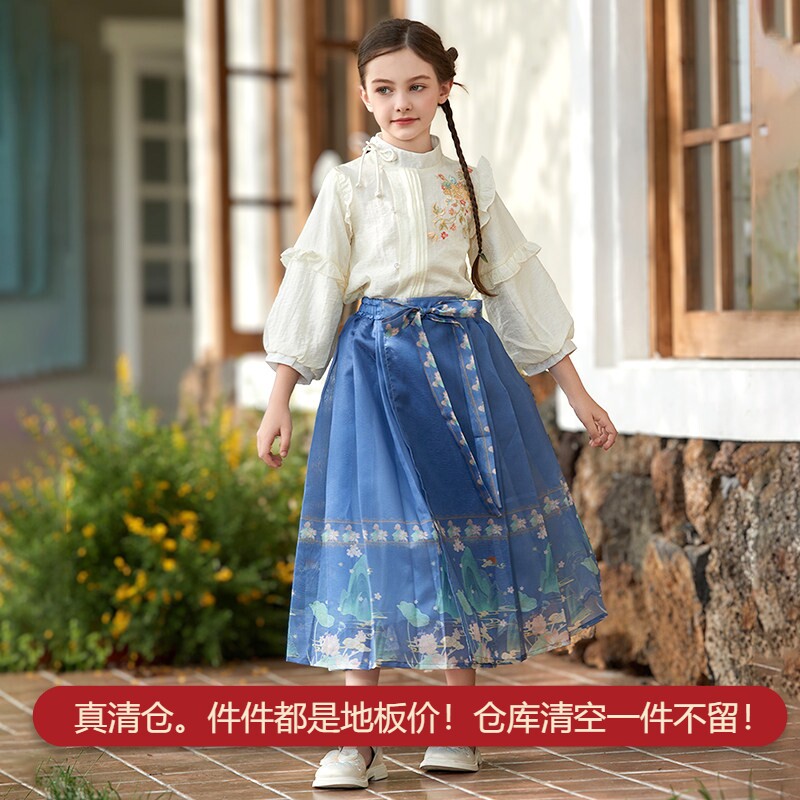 童装新款上市女童夏装马面裙国风新中式如画中大童宝宝长裙半身裙