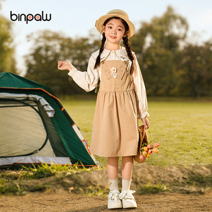 秋装 背带裙春秋款 新款 裙子儿童女孩洋气衬衫 两件套 套装 女童童装