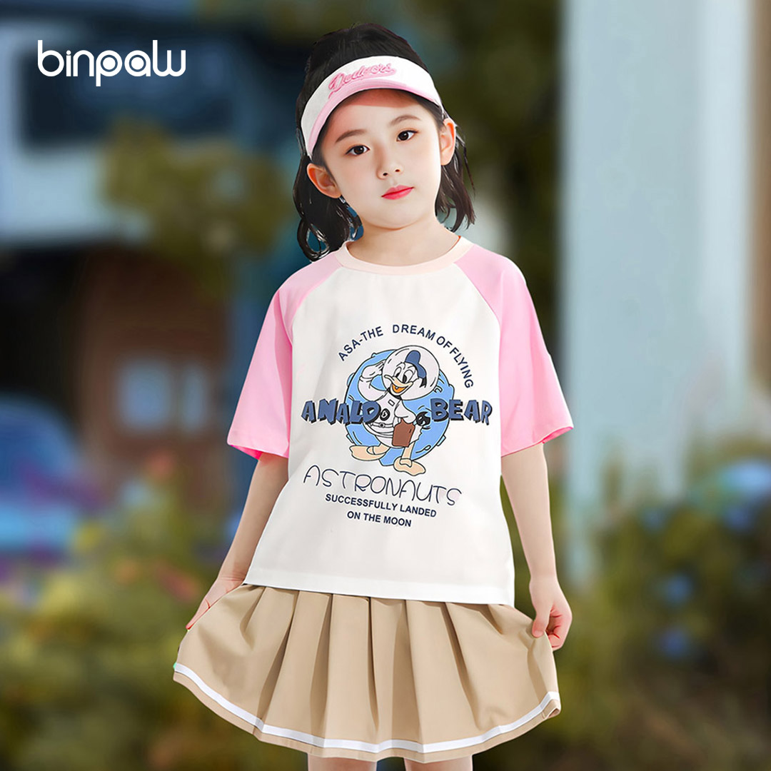 童装女童休闲宽松T恤2025夏季新款时尚纯棉短袖唐老鸭印花汗衫