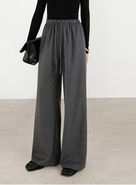 羊毛阔腿裤女秋冬一片式无侧缝慵懒高腰垂感宽松抽绳显瘦拖地裤