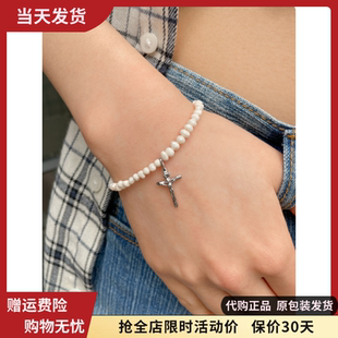 brandymelville国内代购bm手链天然珍珠十字架吊坠叠戴百搭女新款