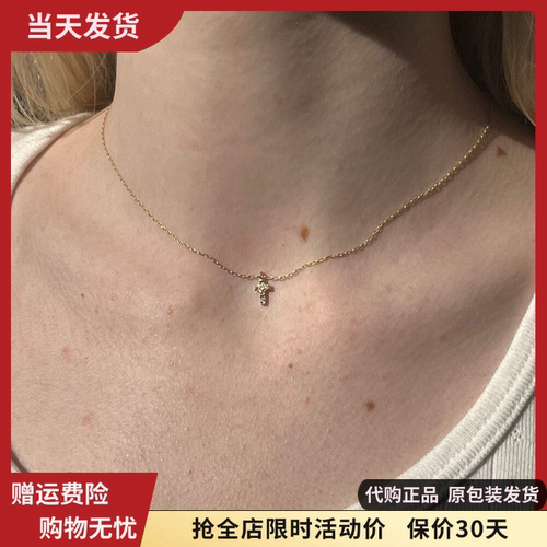 金色镶钻十字架项链女新款