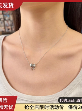 银色蝴蝶结吊坠新款项链女