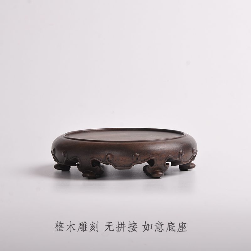 红木工艺品实木圆形玉器奇石工艺品佛像茶壶香炉盆景摆件底座木托