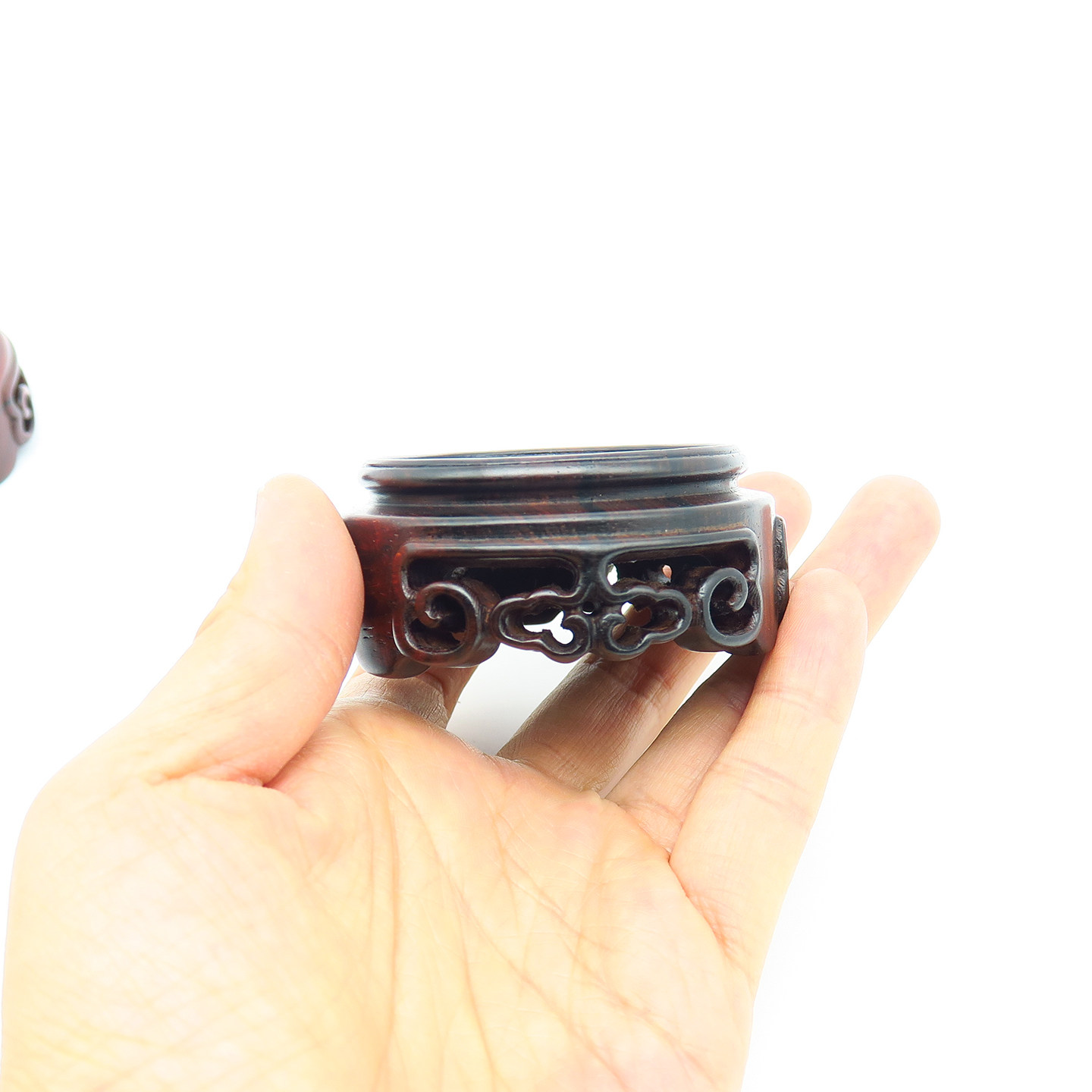 中式酸枝圆微型茗杯小茶杯葫芦铜器花瓶奇石玉器金器摆件底座木托